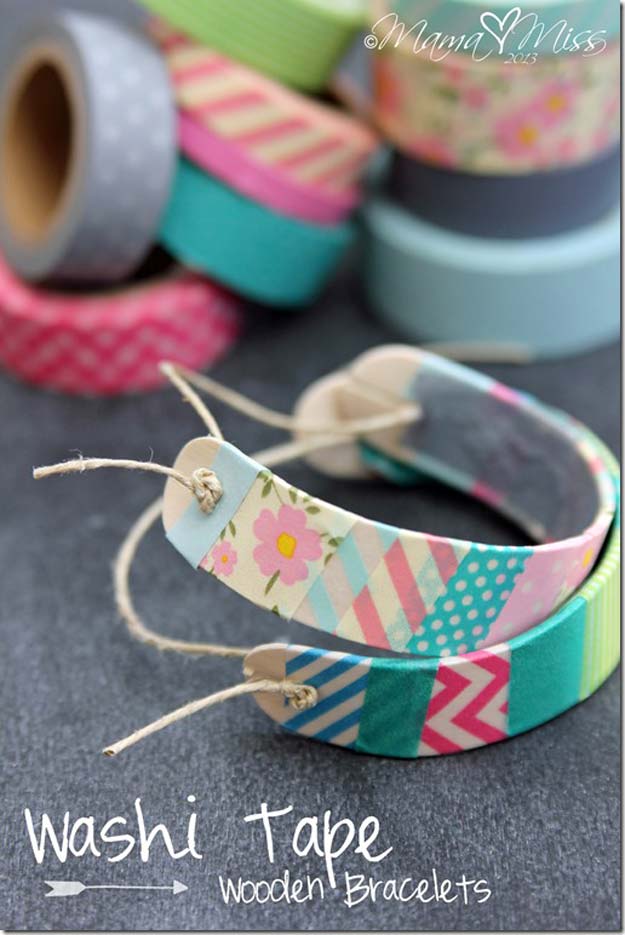 Fun Dollar Store Crafts for Teens - DIY Washi Tape Wooden Bracelets - Cheap and Easy DIY Ideas for Teenagers to Make for Dollar Stores - Inexpensive Gifts and Room Decor for Tweens, Boys and Girls - Awesome Step by Step Tutorials with Instructions for Cool DIY Projects 