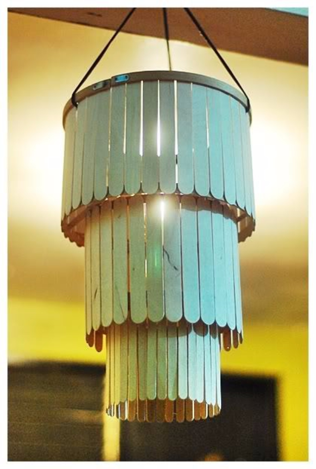 DIY Lighting Ideas for Teen and Kids Rooms - Popsicle Stick Chandelier - Fun DIY Lights like Lamps, Pendants, Chandeliers and Hanging Fixtures for the Bedroom plus cool ideas With String Lights. Perfect for Girls and Boys Rooms, Teenagers and Dorm Room Decor 