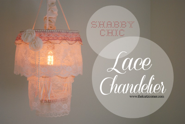 DIY Lighting Ideas for Teen and Kids Rooms - Shabby Chic Lace Chandelier - Fun DIY Lights like Lamps, Pendants, Chandeliers and Hanging Fixtures for the Bedroom plus cool ideas With String Lights. Perfect for Girls and Boys Rooms, Teenagers and Dorm Room Decor 