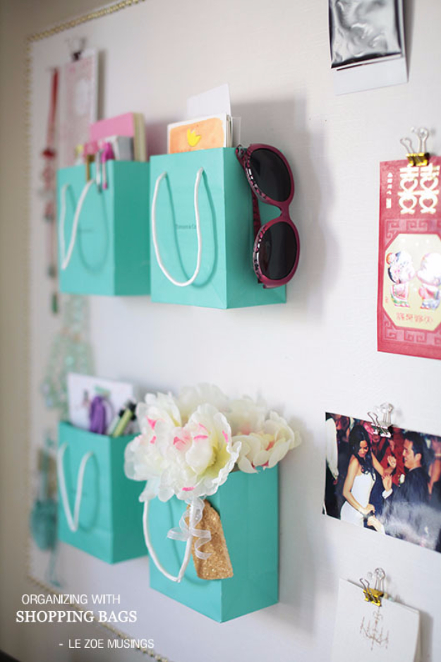 DIY Teen Room Decor Ideas for Girls | Shopping Bag Wall Holders | Cool Bedroom Decor, Wall Art & Signs, Crafts, Bedding, Fun Do It Yourself Projects and Room Ideas for Small Spaces