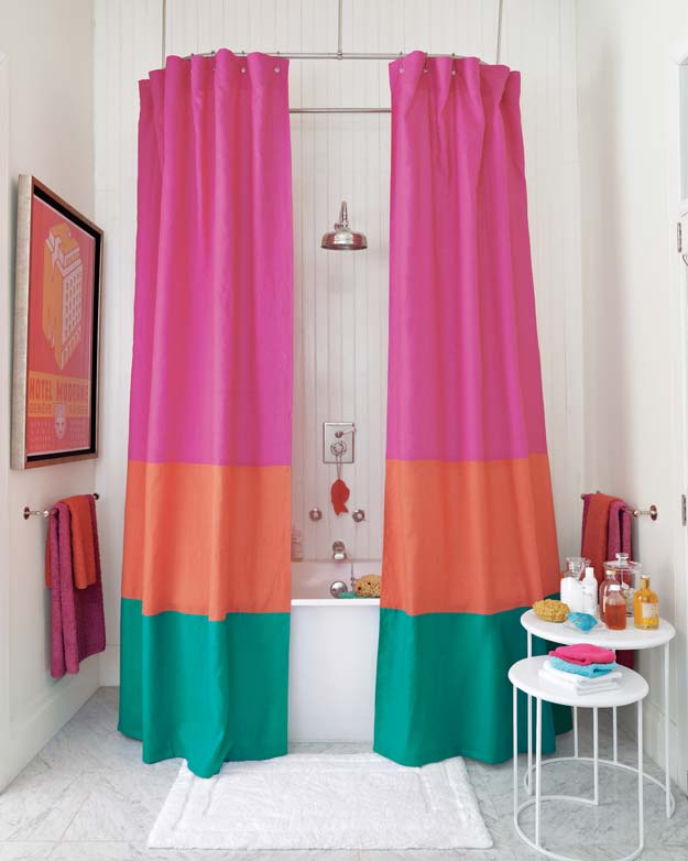 DIY Bathroom Decor Ideas for Teens - Color-Block Shower Curtain - Best Creative, Cool Bath Decorations and Accessories for Teenagers - Easy, Cheap, Cute and Quick Craft Projects That Are Fun To Make. Easy to Follow Step by Step Tutorials 