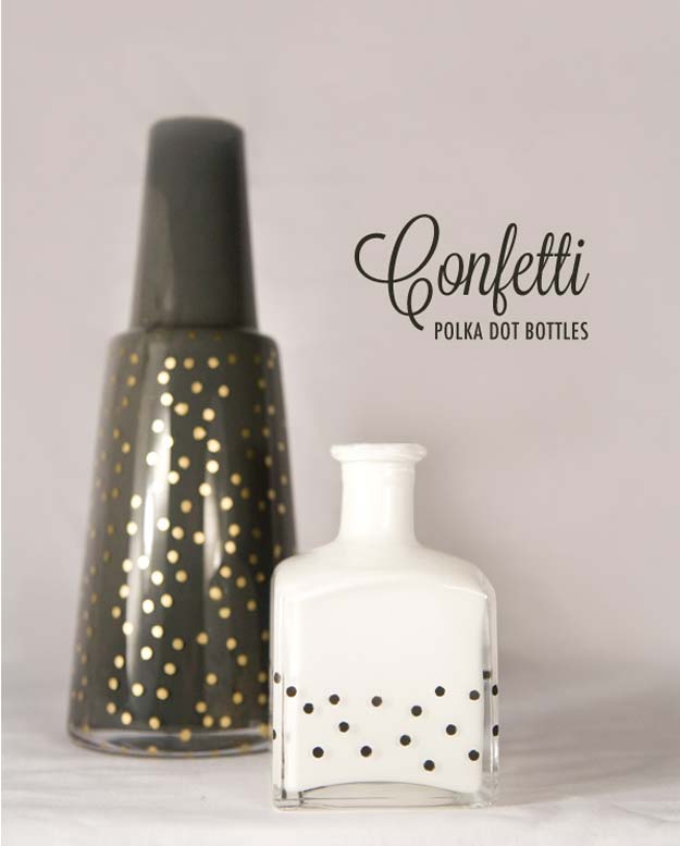 DIY Polka Dot Crafts and Projects - DIY Polka Dots Bottles - Cool Clothes, Room and Home Decor, Wall Art, Mason Jars and Party Ideas, Canvas, Fabric and Paint Project Tutorials - Fun Craft Ideas for Teens, Kids and Adults Make Awesome DIY Gifts