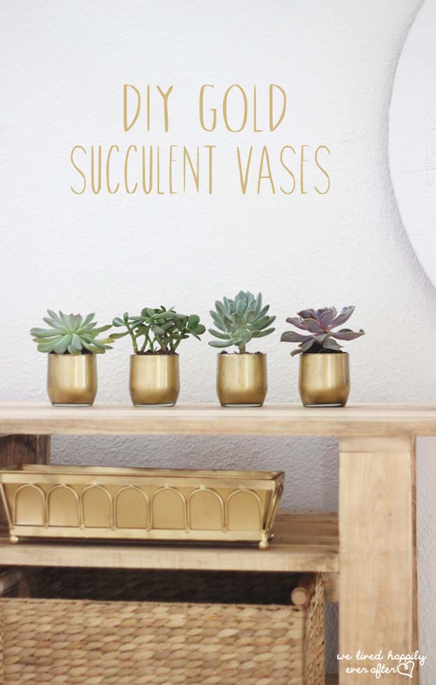 Fun Dollar Store Crafts for Teens - DIY Gold Succulent Vases - Cheap and Easy DIY Ideas for Teenagers to Make for Dollar Stores - Inexpensive Gifts and Room Decor for Tweens, Boys and Girls - Awesome Step by Step Tutorials with Instructions for Cool DIY Projects 