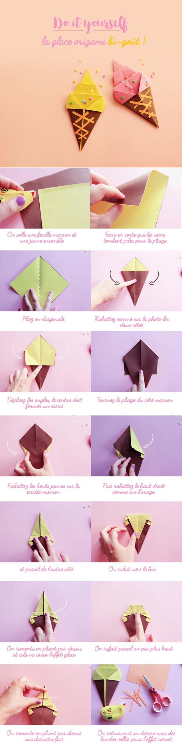 Easy Origami Tutorials - Ice Cream Origami- Easy DIY Origami Tutorial Projects for With Instructions for Flowers, Dog, Gift Box, Star, Owl, Buttlerfly, Heart and Bookmark, Animals - Fun Paper Crafts for Teens, Kids and Adults #origami #crafts