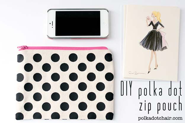 DIY Polka Dot Crafts and Projects - DIY Polka Dot Zip Pouch - Cool Clothes, Room and Home Decor, Wall Art, Mason Jars and Party Ideas, Canvas, Fabric and Paint Project Tutorials - Fun Craft Ideas for Teens, Kids and Adults Make Awesome DIY Gifts