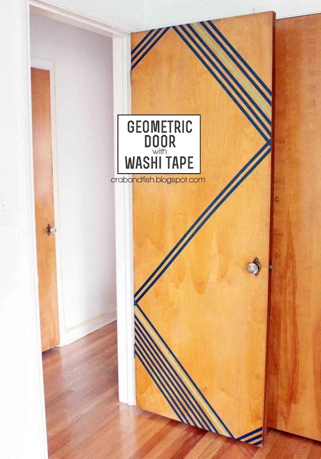 DIY Dorm Room Decor Ideas - Washi Tape Geometric Door - Cheap DIY Dorm Decor Projects for College Rooms - Cool Crafts, Wall Art, Easy Organization for Girls - Fun DYI Tutorials for Teens and College Students #diyideas #roomdecor #diy #collegelife #teencrafts