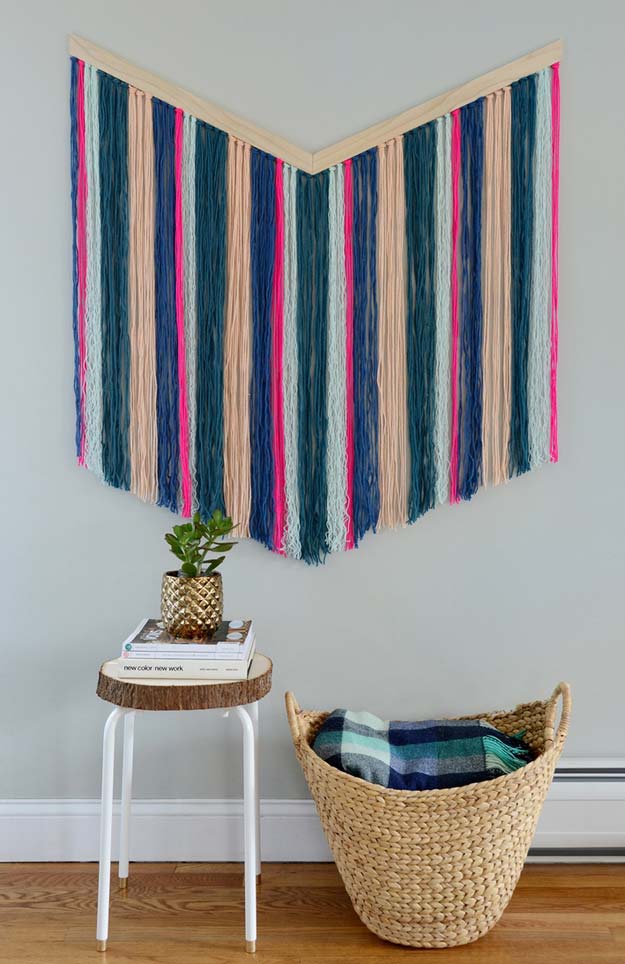 Best DIY Chevron Projects - DIY Chevron Yarn Wall Hanging - DIY Wall Art, Home and Room Decor, Canvas Crafts With Chevrons, Furniture and Chairs, Decorations With Paint Ideas Using Chevron Patterns for Bedroom, Bathroom and Teens Rooms. Learn How To Tape Chevron Art With Easy To Follow Step by Step Tutorials 