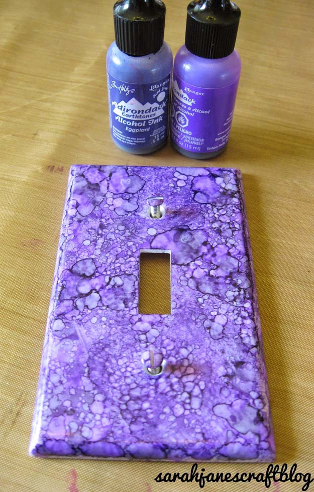 DIY Purple Room Decor - DIY Alcohol Ink Switch Plates - Best Bedroom Ideas and Projects in Purple - Cool Accessories, Crafts, Wall Art, Lamps, Rugs, Pillows for Adults, Teen and Girls Room 