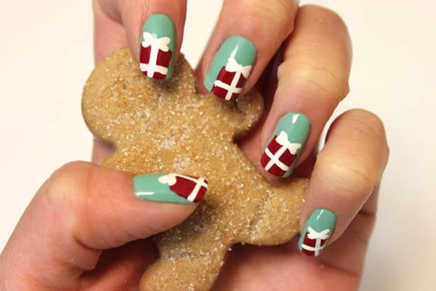 Cool DIY Nail Art Designs and Patterns for Christmas and Holidays - DIY Gift Box Nails - Do It Yourself Manicure Ideas With Christmas Trees, Candy Canes, Snowflakes and Glittery Designs for Holiday Nails - Step by Step Tutorials and Instructions #nailart #christmasnails #naildesigns