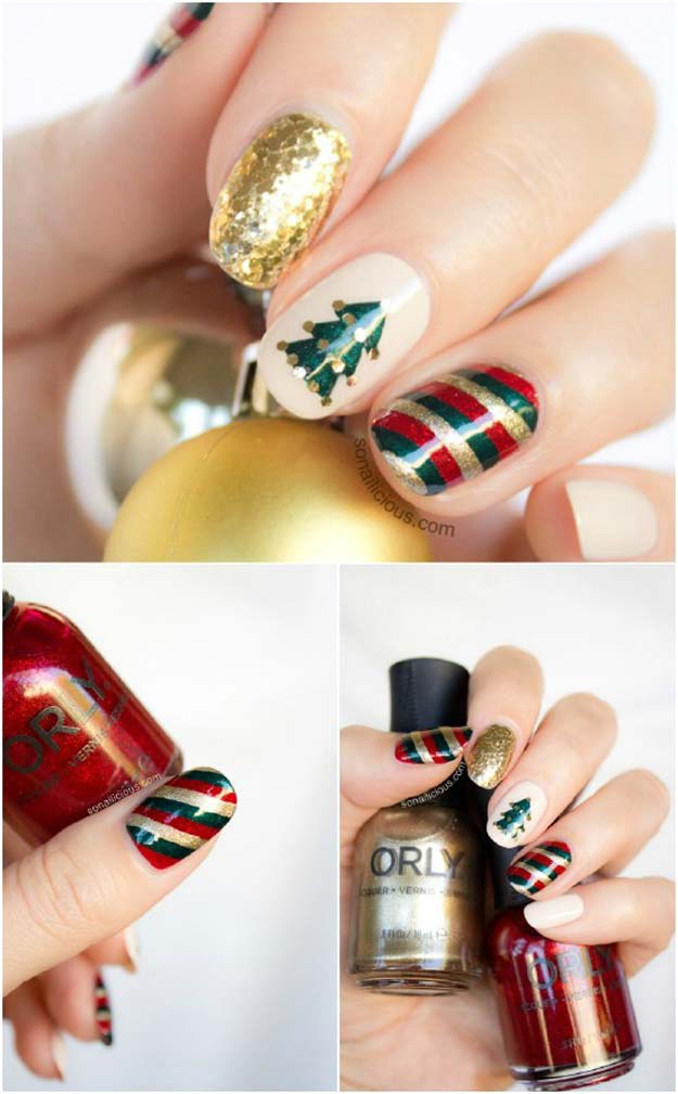Simple Christmas Nail Designs to do At Home - Step by Step Tutorial for Holiday Nails - DIY Mix’n’Match Christmas Nail Art Tutorial - Do It Yourself Manicure Ideas With Christmas Trees, Candy Canes, Snowflakes and Glittery Designs for Holiday Nails - Step by Step Tutorials and Instructions #nailart #christmasnails #naildesigns