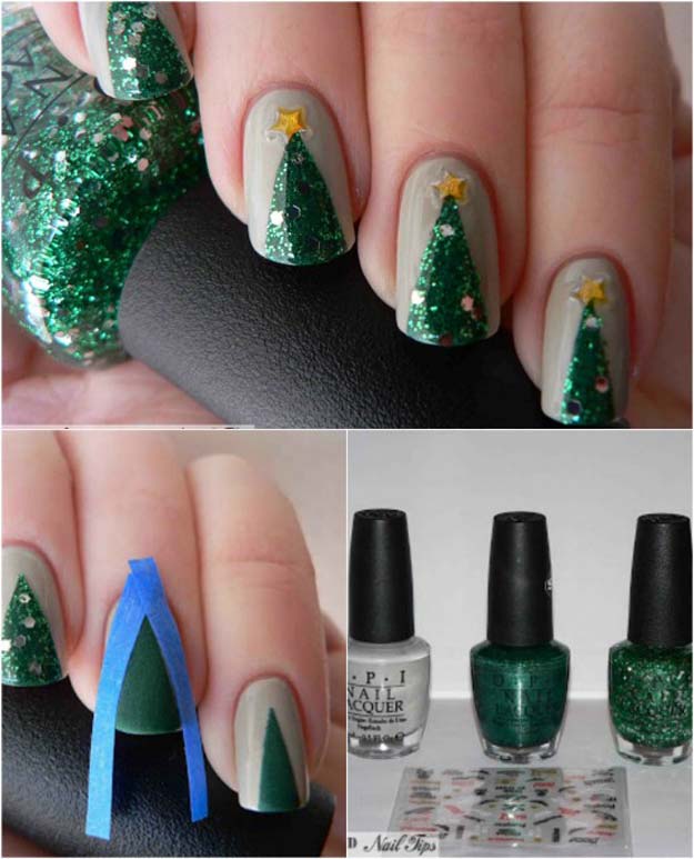 Cool DIY Nail Art Designs and Patterns for Christmas and Holidays - DIY Easy Christmas Trees Nails - Do It Yourself Manicure Ideas With Christmas Trees, Candy Canes, Snowflakes and Glittery Designs for Holiday Nails - Step by Step Tutorials and Instructions #nailart #christmasnails #naildesigns