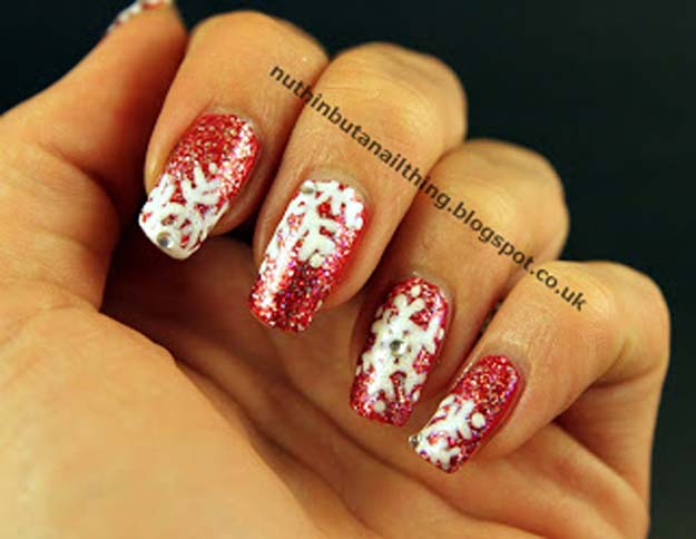 Cool DIY Nail Art Designs and Patterns for Christmas and Holidays -DIY Sparkly Snowflakes - Do It Yourself Manicure Ideas With Christmas Trees, Candy Canes, Snowflakes and Glittery Designs for Holiday Nails - Step by Step Tutorials and Instructions #nailart #christmasnails #naildesigns