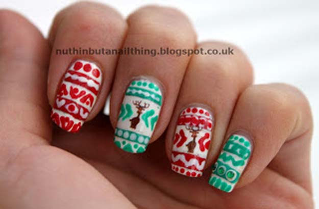 Cool DIY Nail Art Designs and Patterns for Christmas and Holidays -DIY Christmas Jumper Nails - Do It Yourself Manicure Ideas With Christmas Trees, Candy Canes, Snowflakes and Glittery Designs for Holiday Nails - Step by Step Tutorials and Instructions #nailart #christmasnails #naildesigns