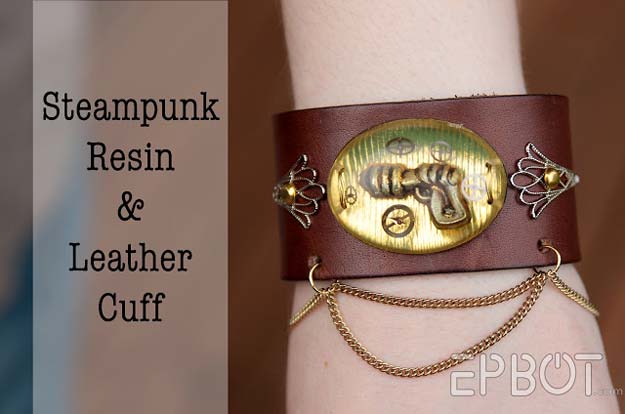 Cool Steampunk DIY Ideas - DIY Steampunk Resin & Leather Cuff - Easy Home Decor, Costume Ideas, Jewelry, Crafts, Furniture and Steampunk Fashion Tutorials - Clothes, Accessories and Best Step by Step Tutorials - Creative DIY Projects for Adults, Teens and Tweens