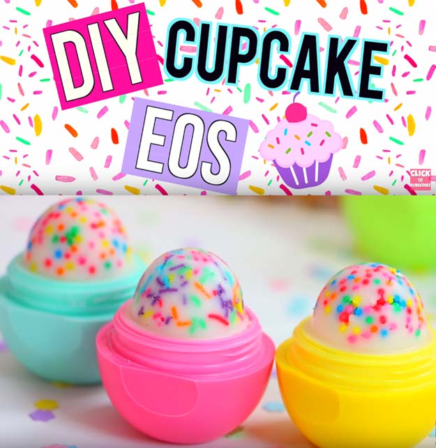 Best DIY EOS Projects - DIY Cupcake EOS Lip Balm! - Turn Old EOS Containers Into Cool Crafts Ideas Like Lip Balm, Galaxy, Gumball Machine, and Watermelon - Fun, Cheap and Easy DIY Projects Tutorials and Videos for Teens, Tweens, Kids and Adults s