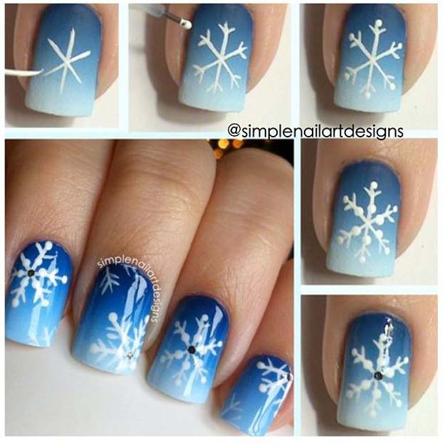 Cool DIY Nail Art Designs and Patterns for Christmas and Holidays - DIY Snowflake Nail Art Tutorial - Do It Yourself Manicure Ideas With Christmas Trees, Candy Canes, Snowflakes and Glittery Designs for Holiday Nails - Step by Step Tutorials and Instructions #nailart #christmasnails #naildesigns