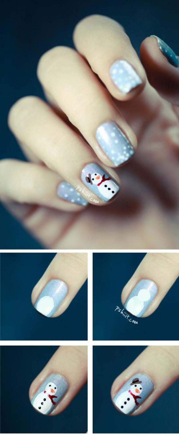 Cool DIY Nail Art Designs and Patterns for Christmas and Holidays - DIY Frosty the Snowman - Do It Yourself Manicure Ideas With Christmas Trees, Candy Canes, Snowflakes and Glittery Designs for Holiday Nails - Step by Step Tutorials and Instructions #nailart #christmasnails #naildesigns
