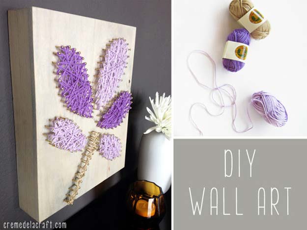 DIY Purple Room Decor - DIY Yarn + Nails Wall - Best Bedroom Ideas and Projects in Purple - Cool Accessories, Crafts, Wall Art, Lamps, Rugs, Pillows for Adults, Teen and Girls Room 
