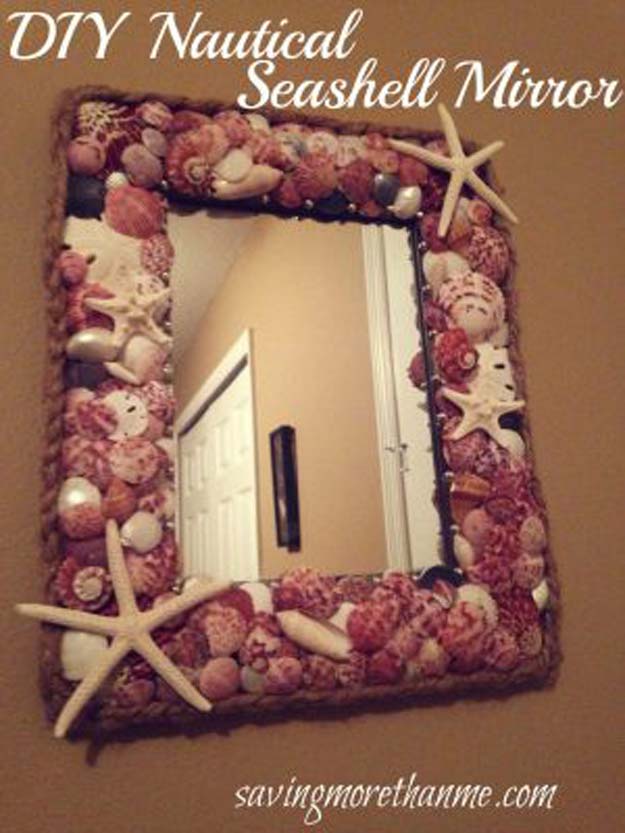 Cool Glue Gun Crafts and DIY Projects - DIY Nautical Seashell Mirror - Creative Ways to Use Your Glue Gun for Awesome Home Decor, DIY Gifts , Jewelry and Fashion - Fun Projects and Easy, Cheap DIY Ideas for Kids, Adults and Teens - Handmade Christmas Presents on A Budget 
