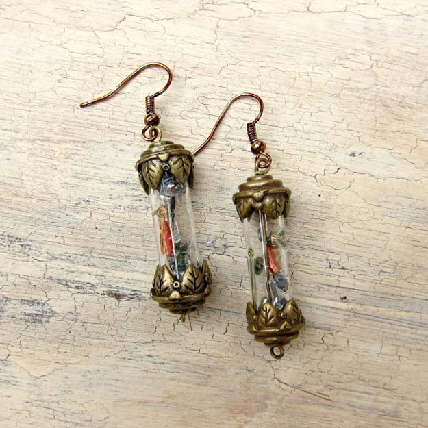 Cool Steampunk DIY Ideas - DIY Steampunk Vial Earrings - Easy Home Decor, Costume Ideas, Jewelry, Crafts, Furniture and Steampunk Fashion Tutorials - Clothes, Accessories and Best Step by Step Tutorials - Creative DIY Projects for Adults, Teens and Tweens