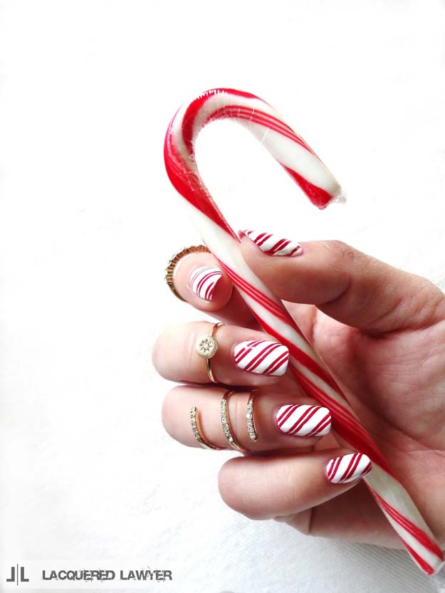 Cool DIY Nail Art Designs and Patterns for Christmas and Holidays -DIY Candy Cane Lane Nails - Do It Yourself Manicure Ideas With Christmas Trees, Candy Canes, Snowflakes and Glittery Designs for Holiday Nails - Step by Step Tutorials and Instructions #nailart #christmasnails #naildesigns