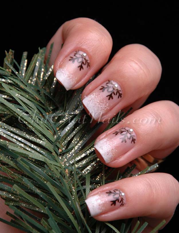 Cool DIY Nail Art Designs and Patterns for Christmas and Holidays -DIY Snowflake Half-Moon Nails - Do It Yourself Manicure Ideas With Christmas Trees, Candy Canes, Snowflakes and Glittery Designs for Holiday Nails - Step by Step Tutorials and Instructions #nailart #christmasnails #naildesigns
