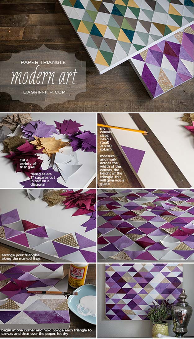 DIY Purple Room Decor - DIY Paper Triangles- Best Bedroom Ideas and Projects in Purple - Cool Accessories, Crafts, Wall Art, Lamps, Rugs, Pillows for Adults, Teen and Girls Room 