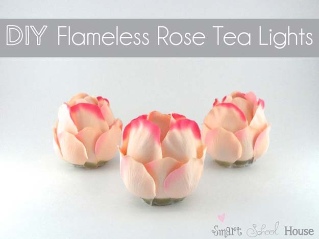 Cool Glue Gun Crafts and DIY Projects - DIY Flameless Rose Tea Lights - Creative Ways to Use Your Glue Gun for Awesome Home Decor, DIY Gifts , Jewelry and Fashion - Fun Projects and Easy, Cheap DIY Ideas for Kids, Adults and Teens - Handmade Christmas Presents on A Budget 