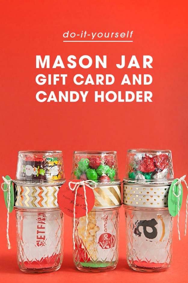 Cute DIY Mason Jar Gift Ideas for Teens - DIY Mason Jar Gift Card + Candy Holder - Best Christmas Presents, Birthday Gifts and Cool Room Decor Ideas for Girls and Boy Teenagers - Fun Crafts and DIY Projects for Snow Globes, Dollar Store Crafts and Valentines for Kids