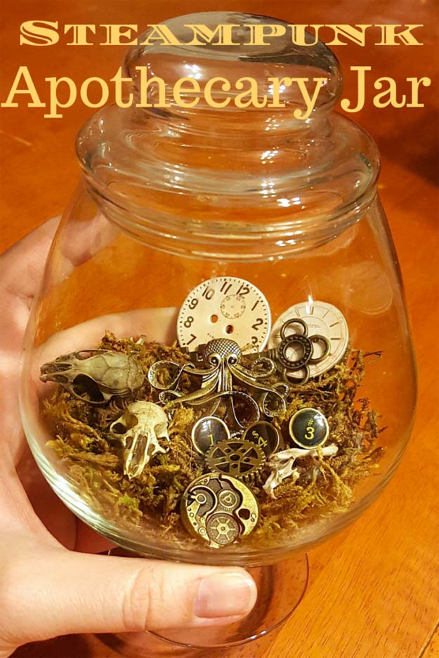 Cool Steampunk DIY Ideas - DIY Steampunk Apothecary Jar - Easy Home Decor, Costume Ideas, Jewelry, Crafts, Furniture and Steampunk Fashion Tutorials - Clothes, Accessories and Best Step by Step Tutorials - Creative DIY Projects for Adults, Teens and Tweens