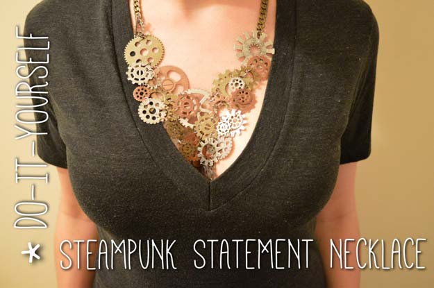 Cool Steampunk DIY Ideas - DIY Steampunk Statement Necklace - Easy Home Decor, Costume Ideas, Jewelry, Crafts, Furniture and Steampunk Fashion Tutorials - Clothes, Accessories and Best Step by Step Tutorials - Creative DIY Projects for Adults, Teens and Tweens