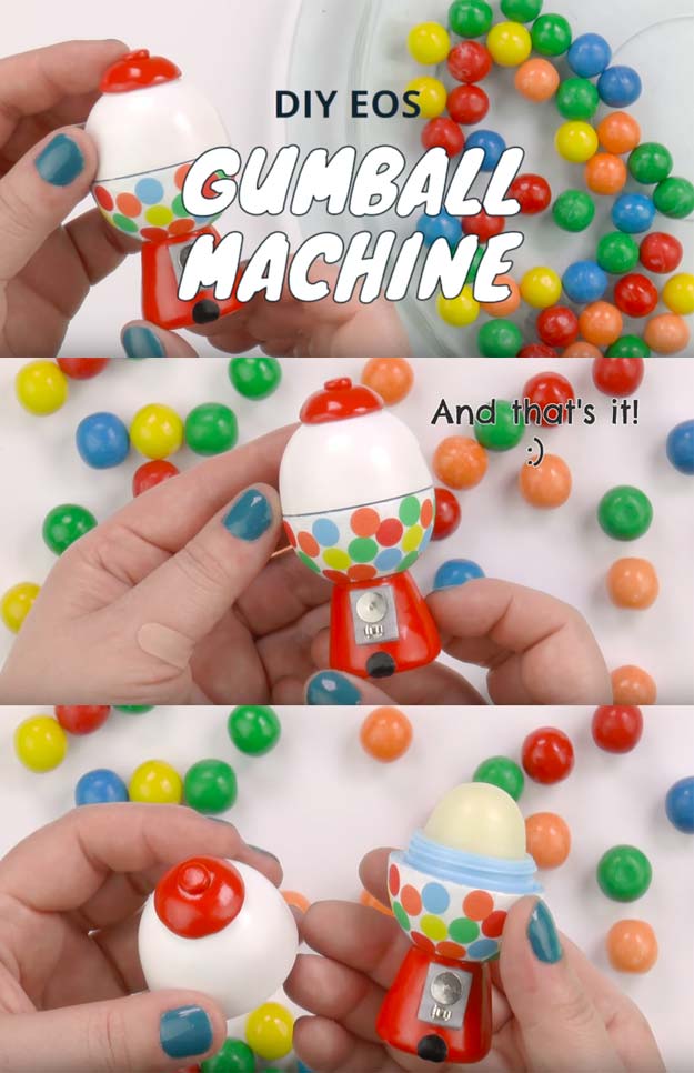Best DIY EOS Projects - DIY Gumball Machine - Turn Old EOS Containers Into Cool Crafts Ideas Like Lip Balm, Galaxy, Gumball Machine, and Watermelon - Fun, Cheap and Easy DIY Projects Tutorials and Videos for Teens, Tweens, Kids and Adults s