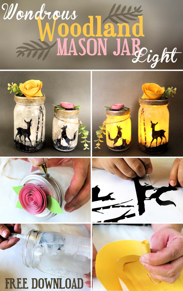 Cute DIY Mason Jar Gift Ideas for Teens - DIY Woodland Mason Jar Light - Best Christmas Presents, Birthday Gifts and Cool Room Decor Ideas for Girls and Boy Teenagers - Fun Crafts and DIY Projects for Snow Globes, Dollar Store Crafts and Valentines for Kids