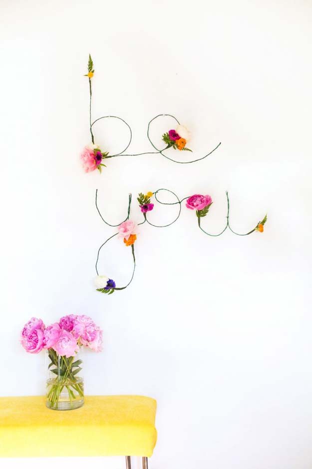 DIY Wall Art Ideas for Teen Rooms - DIY Floral and Wire Words - Cheap and Easy Wall Art Projects for Teenagers - Girls and Boys Crafts for Walls in Bedrooms - Fun Home Decor on A Budget - Cool Canvas Art, Paintings and DIY Projects for Teens 