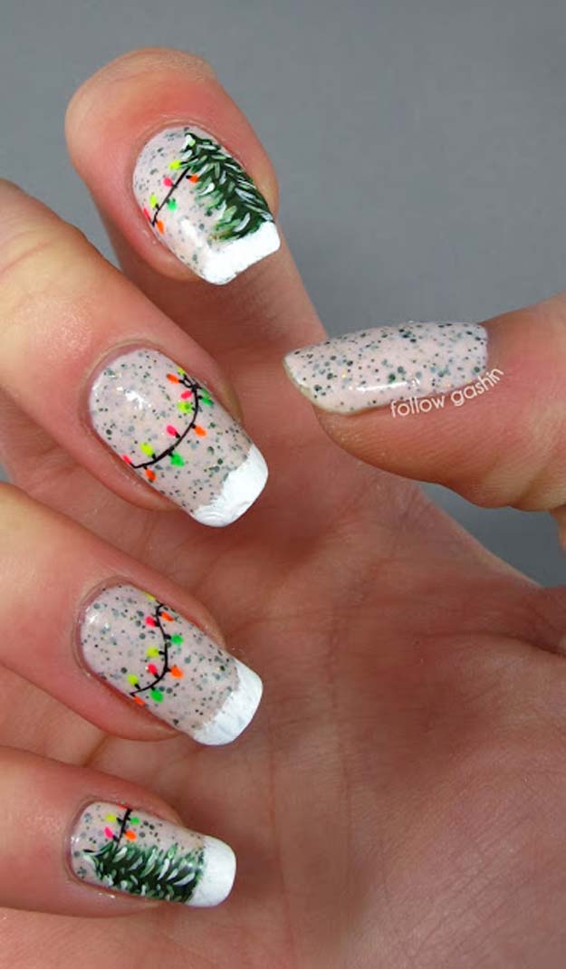 Christmas Nail Art ideas for The Holidays - DIY Between Two Fir Trees - Do It Yourself Manicure Ideas With Christmas Trees, Candy Canes, Snowflakes and Glittery Designs for Holiday Nails - Step by Step Tutorials and Instructions #nailart #christmasnails #naildesigns