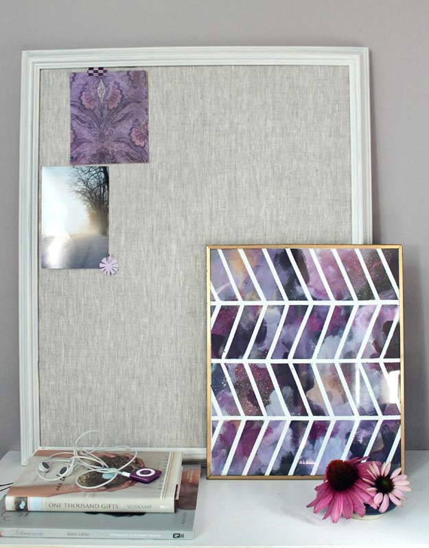 DIY Purple Room Decor - DIY: Linen Pin Board + Chevron Wall Art - Best Bedroom Ideas and Projects in Purple - Cool Accessories, Crafts, Wall Art, Lamps, Rugs, Pillows for Adults, Teen and Girls Room 