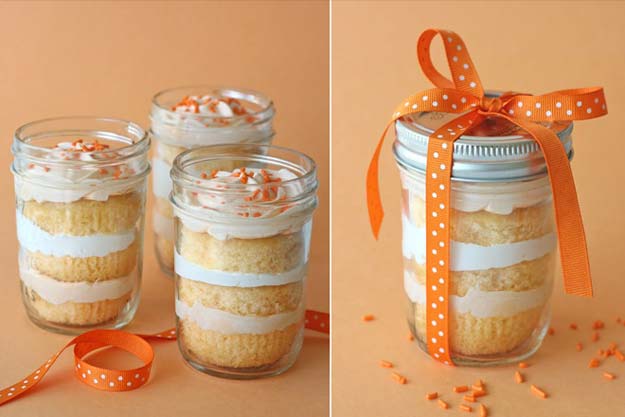 Cute DIY Mason Jar Gift Ideas for Teens - DIY Orange Sprinkled Cake in a Jar - Best Christmas Presents, Birthday Gifts and Cool Room Decor Ideas for Girls and Boy Teenagers - Fun Crafts and DIY Projects for Snow Globes, Dollar Store Crafts and Valentines for Kids