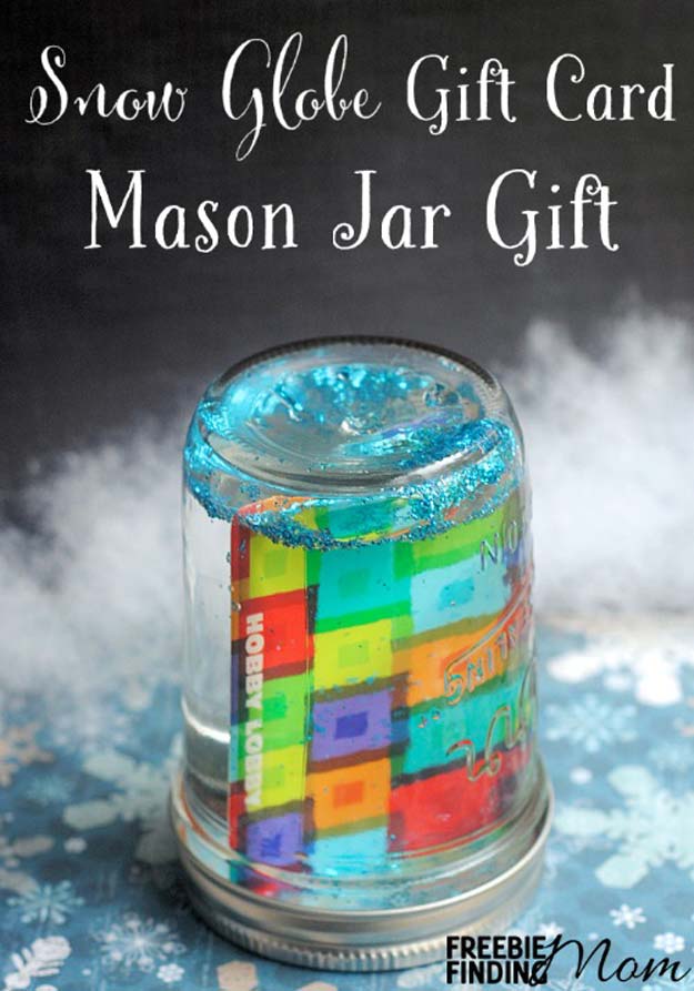 Cute DIY Mason Jar Gift Ideas for Teens - DIY Snow Globe Gift Card Mason Jar Gift - Best Christmas Presents, Birthday Gifts and Cool Room Decor Ideas for Girls and Boy Teenagers - Fun Crafts and DIY Projects for Snow Globes, Dollar Store Crafts and Valentines for Kids