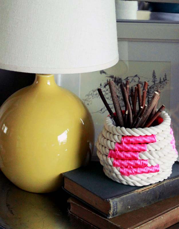 Cool Glue Gun Crafts and DIY Projects - DIY Color-Block Coiled Rope Basket - Creative Ways to Use Your Glue Gun for Awesome Home Decor, DIY Gifts , Jewelry and Fashion - Fun Projects and Easy, Cheap DIY Ideas for Kids, Adults and Teens - Handmade Christmas Presents on A Budget 