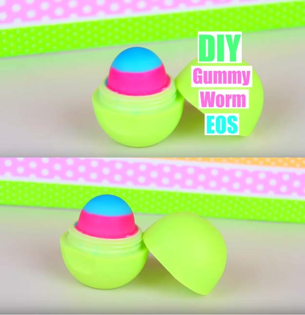 Best DIY EOS Projects - DIY EOS out of Gummy Worms - Turn Old EOS Containers Into Cool Crafts Ideas Like Lip Balm, Galaxy, Gumball Machine, and Watermelon - Fun, Cheap and Easy DIY Projects Tutorials and Videos for Teens, Tweens, Kids and Adults s