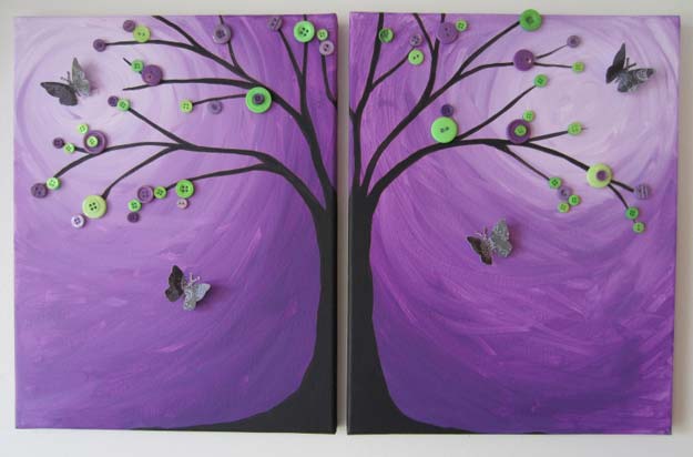 DIY Purple Room Decor - DIY Butterflied Button Branch - Best Bedroom Ideas and Projects in Purple - Cool Accessories, Crafts, Wall Art, Lamps, Rugs, Pillows for Adults, Teen and Girls Room 