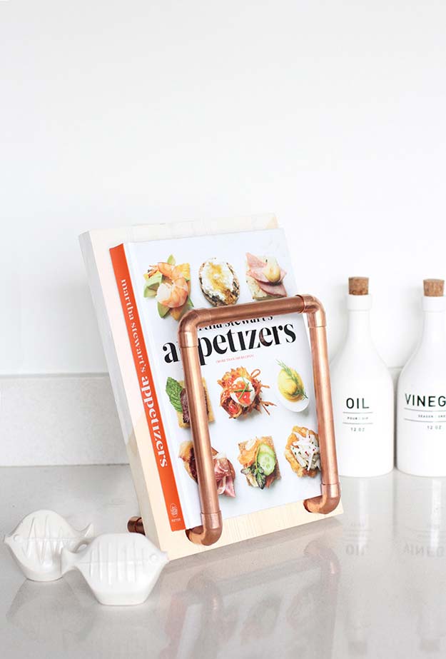 DIY Christmas Presents To Make For Parents - DIY Copper Pipe Cookbook Stand - Cute, Easy and Cheap Crafts and Gift Ideas for Mom and Dad - Awesome Things to Make for Mothers and Fathers - Dollar Store Crafts and Cool Things to Make on A Budger for the Holidays - DIY Projects for Teens #diygifts #diyteens #teengifts #teencrafts #christmasgifts