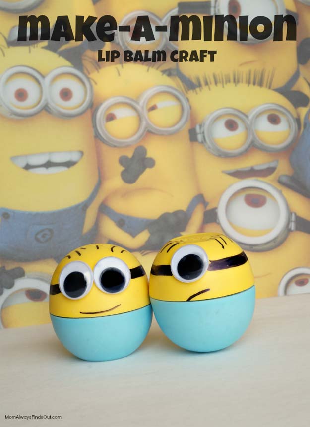 Best DIY EOS Projects - DIY Minion Lip Balm - Turn Old EOS Containers Into Cool Crafts Ideas Like Lip Balm, Galaxy, Gumball Machine, and Watermelon - Fun, Cheap and Easy DIY Projects Tutorials and Videos for Teens, Tweens, Kids and Adults s