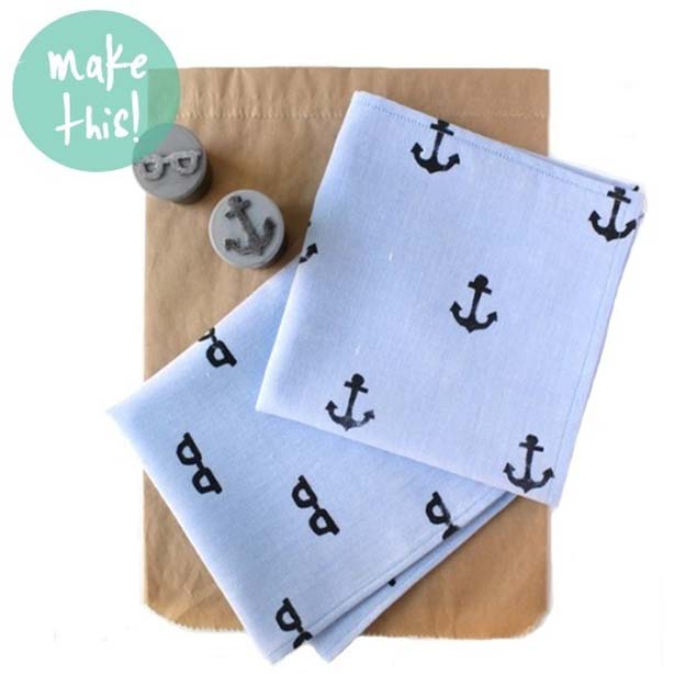 Cool DIY Gifts to Make For Your Boyfriend - DIY Hand Stamped Handkerchief - Easy, Cheap and Awesome Gift Ideas to Make for Guys - Fun Crafts and Presents to Give to Boyfriends - Men Love These Gift Card Holders, Mason Jar Kits, Thoughtful Handmade Christmas Gifts - DIY Projects for Teens #diygifts #teencrafts