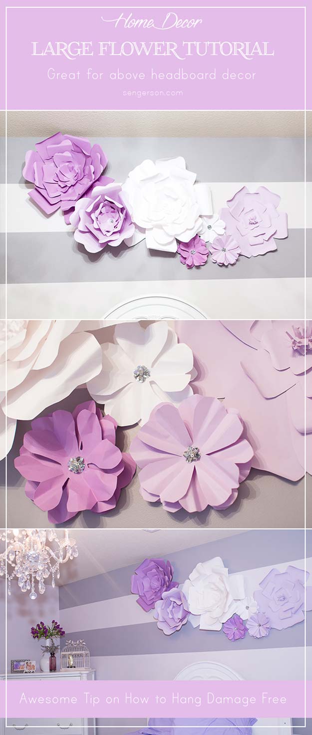 DIY Purple Room Decor - DIY Large Paper Flowers - Best Bedroom Ideas and Projects in Purple - Cool Accessories, Crafts, Wall Art, Lamps, Rugs, Pillows for Adults, Teen and Girls Room 