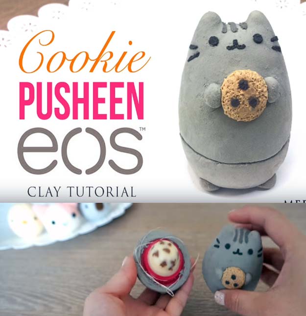 Best DIY EOS Projects - DIY Pusheen Cat & Cookie - Turn Old EOS Containers Into Cool Crafts Ideas Like Lip Balm, Galaxy, Gumball Machine, and Watermelon - Fun, Cheap and Easy DIY Projects Tutorials and Videos for Teens, Tweens, Kids and Adults s