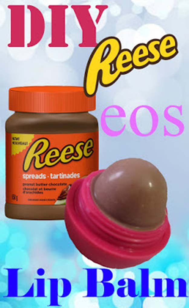 Best DIY EOS Projects - DIY Reese EOS Lip Balm - Turn Old EOS Containers Into Cool Crafts Ideas Like Lip Balm, Galaxy, Gumball Machine, and Watermelon - Fun, Cheap and Easy DIY Projects Tutorials and Videos for Teens, Tweens, Kids and Adults s