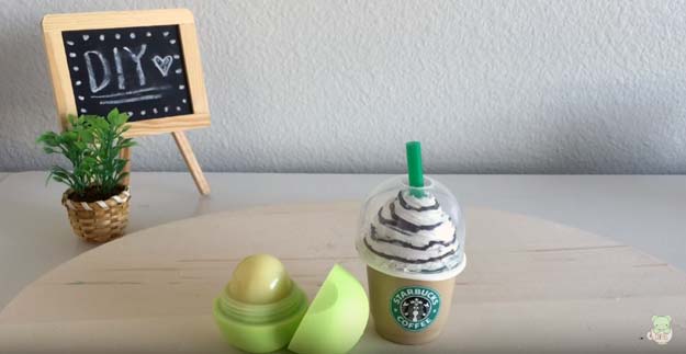 Best DIY EOS Projects - DIY Starbucks EOS Lip balm Container - Turn Old EOS Containers Into Cool Crafts Ideas Like Lip Balm, Galaxy, Gumball Machine, and Watermelon - Fun, Cheap and Easy DIY Projects Tutorials and Videos for Teens, Tweens, Kids and Adults 