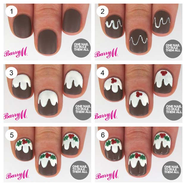Cool DIY Nail Art Designs and Patterns for Christmas and Holidays -DIY Christmas Pudding Nails - Do It Yourself Manicure Ideas With Christmas Trees, Candy Canes, Snowflakes and Glittery Designs for Holiday Nails - Step by Step Tutorials and Instructions #nailart #christmasnails #naildesigns