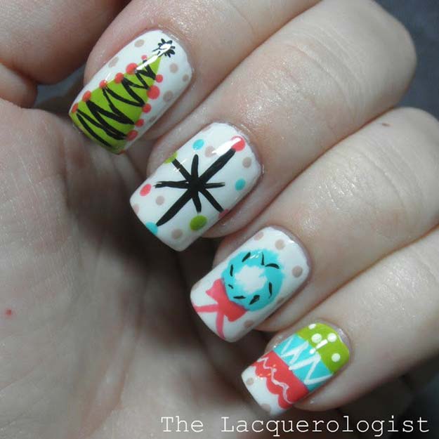 Creative DIY Nail Art Designs and Patterns for Christmas and Holidays - DIY Vintage Christmas Party - Cool Do It Yourself Manicure Ideas With Christmas Trees, Candy Canes, Snowflakes and Glittery Designs for Holiday Nails - Step by Step Tutorials and Instructions #nailart #christmasnails #naildesigns